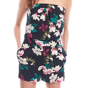 1. State women's Romper Large black pink green white‎ floral NWT tank strapless
